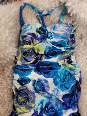 Jantzen Blue and Aqua Floral One-Piece Swimsuit/dress. Size 14